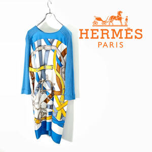 HERMES エルメス ベルト柄 シルク 切り替え ニット ワンピース size 38 0120572