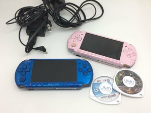 SONY PSP 3000 バイブラントブルー / ブロッサムピンク バッテリーなし コード ソフト ２点付き 通電確認 初期化済み 中古【UW010177】