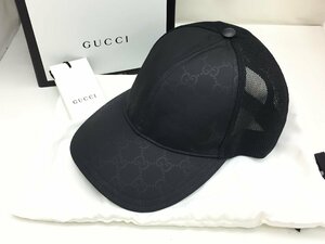 GUCCI グッチ 510950 GG柄 ナイロン ベーボール キャップ 帽子 表記サイズS ブラック 箱・保存袋付き 中古【UW010673】