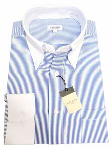 【M】形態安定 ブルー×ホワイト クレリック ボタンダウン ワイシャツ　新品・未使用