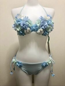 水着 ビキニ 花柄 花モチーフ　ベネトン　Mサイズ　　　花　フリル　水色　BENETTON 