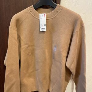 ★新品★ユニクロ スムースコットン クルーネックセーター L 定価2,990円 ベージュ セーター 長袖 WOMEN ニット UNIQLO