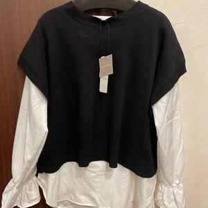 ★新品★ニット付ブラウス 2way M 定価2,990円 黒 セーター 長袖 WOMEN ニット 兼 重ね着 カットソー トップス