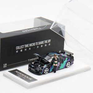 1/64 TIMEMICRO NISSAN 日産　GTR R34 ボンネット開閉可能　hks 黒　フィギュア付き