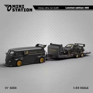 1/64 Mini Station セットA トレーラー　ポルシェ　RWB 964 フォルクスワーゲン　VW T1 van stella artois