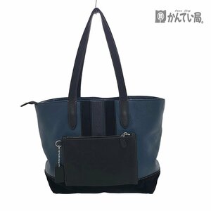 COACH コーチ 59080 メトロポリタン トートバッグ ネイビー×ブラック レザー×スエード ファスナー開閉式 マチ有り A4サイズ収納可能