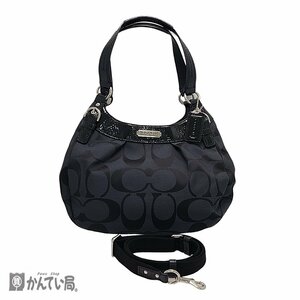 COACH コーチ Ｆ19445 2WAYバッグ ハンドバッグ シグネチャー 総柄 キャンバス×エナメル ブラック 黒 ※エナメルベタ有り