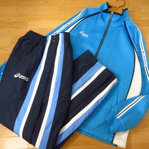 ◎asics アシックス バスケ M 上下セット◆ジャージジャケット&厚手ナイロンパンツ 秋冬！◆メンズ 水色x紺◆B3243