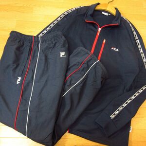 ◎美品！XL 上下セット！FILA フィラ◆ジャージ ジャケット&裏フリースパンツ 裾短め 暖パン 秋冬！◆メンズ 紺◆B3235