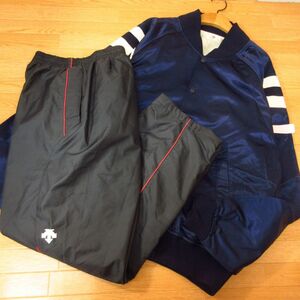 ◎美品！XL 上下セット！DESCENTE デサント 野球◆厚手 裏起毛 ウィンドブレーカー ジャケット&パンツ 秋冬！◆メンズ 紺x黒◆B3234