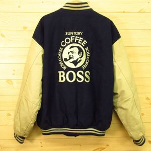 ◎BOSS ボスジャン サントリー◆スタジャン ブルゾン ジャケット ユニフォーム 防寒 中綿 秋冬◆メンズ 紺 フリー◆A3650