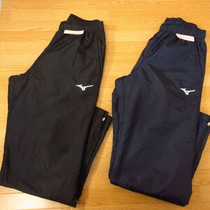 ◎MIZUNO ミズノ Lサイズ 2本セット◆厚手ナイロンパンツ 裏起毛 防寒 スポーツ 秋冬！◆メンズ 黒x紺 まとめ売り◆C1178