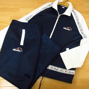 ◎希少 90s！M-L 上下セット！ellesse エレッセ◆セットアップ ジャージ ジャケット&パンツ ヴィンテージ◆メンズ 紺◆B3347