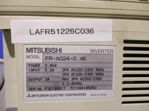 中古 MITSUBISHI INVERTER FR-A024-0.4KP 0.4KW(LAFR51226C036)