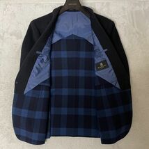 最高級 ランバン LANVIN カシミヤ混 紺ブレザー/テーラードジャケット 50/XL ダークネイビー/ブロックチェック柄 美品 L227_画像6