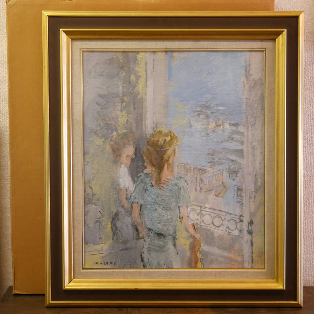Autenticidad garantizada ◆ [Toru Masaki / Ventana con vistas al paseo marítimo] Pintura al óleo, enmarcado 73 x 63, 5 Cuadro mujer hermosa 53-01, cuadro, pintura al óleo, retrato