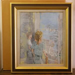 Art hand Auction Guaranteed authentic ◆ [Toru Masaki / Window with a view of the promenade] Oil painting, framed, 73 x 63.5, portrait of a beautiful woman, painting 53-01, Painting, Oil painting, Portraits