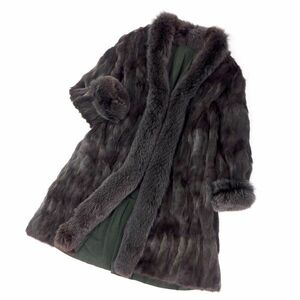 S4-YA053 FOX フォックスファー 最高級毛皮 ロングコート 毛質 柔らか 艶やか グリーンアッシュ系 レディース