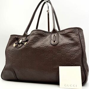 1391【極美品】GUCCI グッチ トートバッグ ハンド ビジネス 肩掛け GG シマ リボン プリンシー A4可能 通勤鞄 オールレザー 本革