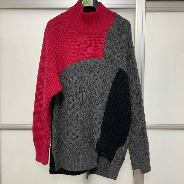 名作 kolor 18AW クレイジーパターンニット18WCM-N01301 カラー タートルネック サイズ1 レッド