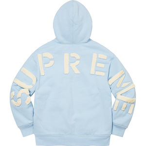 Faux Fur Lined Zip Up Hooded Sweatshirt （Light Blue） 22fw