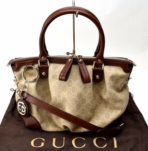 極美品 GUCCI グッチ 【GGキャンバス 2WAY ショルダーバッグ ベージュ×ブラウン×ゴールド金具 247902】ハンドバッグ