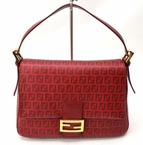 極美品 FENDI フェンディ 【ズッカ柄 マンマバケット ワンショルダー・バッグ 8BR001】赤系×ゴールド金具 ハンドバッグ