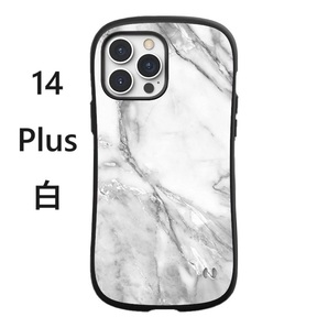 iPhone14 plusケース 大理石模様 ホワイト iface型 耐衝撃