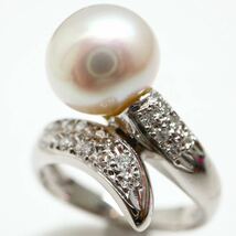 《Pt900 天然ダイヤモンド付き本真珠リング》J 5.8g 9号 0.16ct 指輪 diamond ring pearl パール jewelry ジュエリー EB6/EB6_画像3