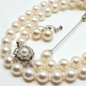《アコヤ本真珠ネックレス/イヤリング/ピン》J 42.3g 45cm 7.5-8.0mm珠 真珠 pearl necklace ジュエリー jewelry EB6/EE0