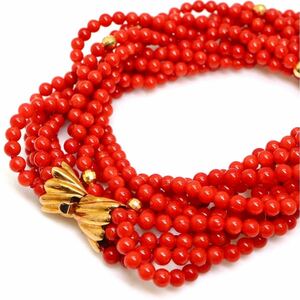 《K14 天然本珊瑚5連ネックレス》J 3.5mm珠 42.6g 43cm coral necklace ジュエリー jewelry 