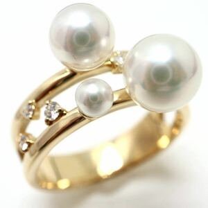 NINA RICCCI（ニナリッチ)《K18 天然ダイヤモンド/アコヤ本真珠リング》J 6.4g 14号 diamond pearl パール jewelry ED4/ED8