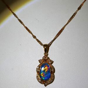 遊色抜群!!ソーティング付!!《K18(750)天然ダイヤモンド付ダブレットオパールネックレス》J 3.9g 40.5cm diamond necklace jewelry EB6/EB6