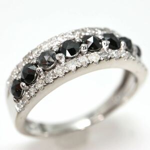 《K14WG 天然ダイヤモンド/天然ブラックダイヤモンドリング》J 2.3g 12号 1.00ct 指輪 diamond ring jewelry ジュエリー EA8/EA9