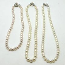 《アコヤ本真珠ネックレス3点おまとめ》J 約86.3g 6.5-7.5mm珠 pearl パール necklace ジュエリー jewelry EC8 ②_画像5