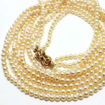 《K18(750)天然ダイヤモンド付きアコヤ本真珠ベビーパール3連ネックレス》J 3.5-4.0mm珠 56.5g 92.5cm pearl necklace jewelry EB1/EE1_画像1