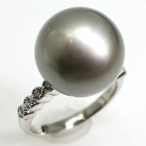 《PT900天然ダイヤモンド/南洋黒蝶真珠リング》J 7.3g 11号 0.10ct diamond pearl パール ring 指輪 jewelry EB8/EB8