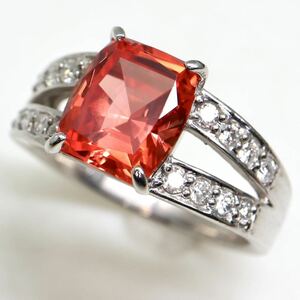 CrescentVert(クレサンベール)《パパラチアサファイア/天然ダイヤモンドリング》J 約6.0g 13号 0.32ct ring 指輪 sapphire EB7