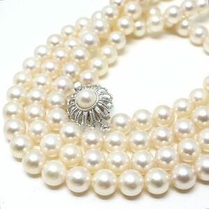 テリ良し!!良質!!《K14WGアコヤ本真珠ロングネックレス》F 約7.5-8.0mm珠 約104.9g 約121cm pearl necklace jewelry EB5/EC