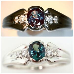 CrescentVert(クレサンベール)《Pt900アレキサンドライト/天然ダイヤモンドリング》F 約5.2g 16.5号 0.36ct 0.07ct ring 指輪 EB6/EB8