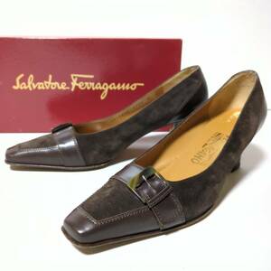 A122 Salvatore Ferragamo サルヴァトーレ フェラガモ 箱付き 7C（24cm～ 24.5cm位） パンプス ヒール シューズ レディース ブラウン