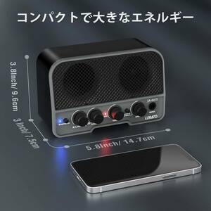 LEKATO ミニギターアンプ エレキギターアンプ 小型 2つサウンドチャンネル 充電式 5W Bluetooth機能 ヘッドホン端子搭載 AUX入力