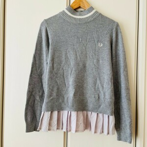 H6808cL FRED PERRY Fred Perry size 10 (S~M rank ) knitted sweater pull over gray lady's frill knitted stylish 