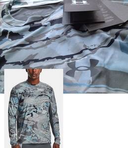 【既決USA】アンダーアーマー★UNDER ARMOUR@完売胸元&背中&袖【UA】ロゴ入長袖【UA Iso-Chill Shorebreak UPF50 Camo.Tee】HYDRO迷彩柄@XL