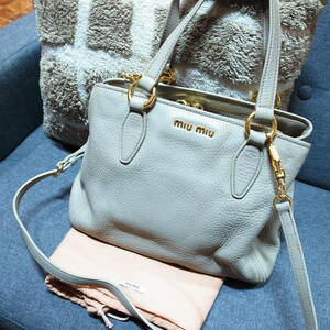  regular goods * MiuMiu 2way bag leather gray beige bag purse small articles 