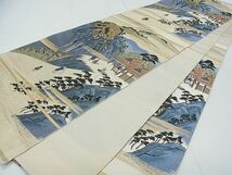 平和屋2■六通柄袋帯　唐織　広重箱根の図　金糸　逸品　ox3757_画像7