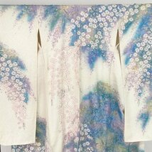 1円～ 振袖 桜 ぼかし 華 絞り 金彩 鹿の子 晴れ着 正絹 ホワイト ブルー 身丈165cm 裄丈67cm y07-2425533 【Y商品】和装 着物 1_画像5