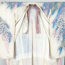 1円～ 振袖 桜 ぼかし 華 絞り 金彩 鹿の子 晴れ着 正絹 ホワイト ブルー 身丈165cm 裄丈67cm y07-2425533 【Y商品】和装 着物 1_画像7