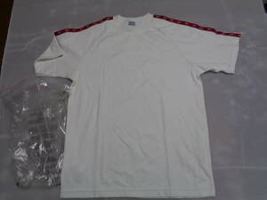 L 　白赤系　AN-723　アシックス　asics 　半袖Tシャツ　体操着　体操服　レトロ　保管汚れ