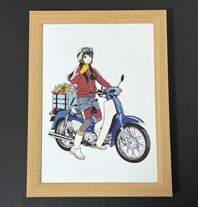 【江口寿史】額装品『HONDA New Super Cub』2018 / B5サイズ 額入り イラスト ポスターライクデザイン